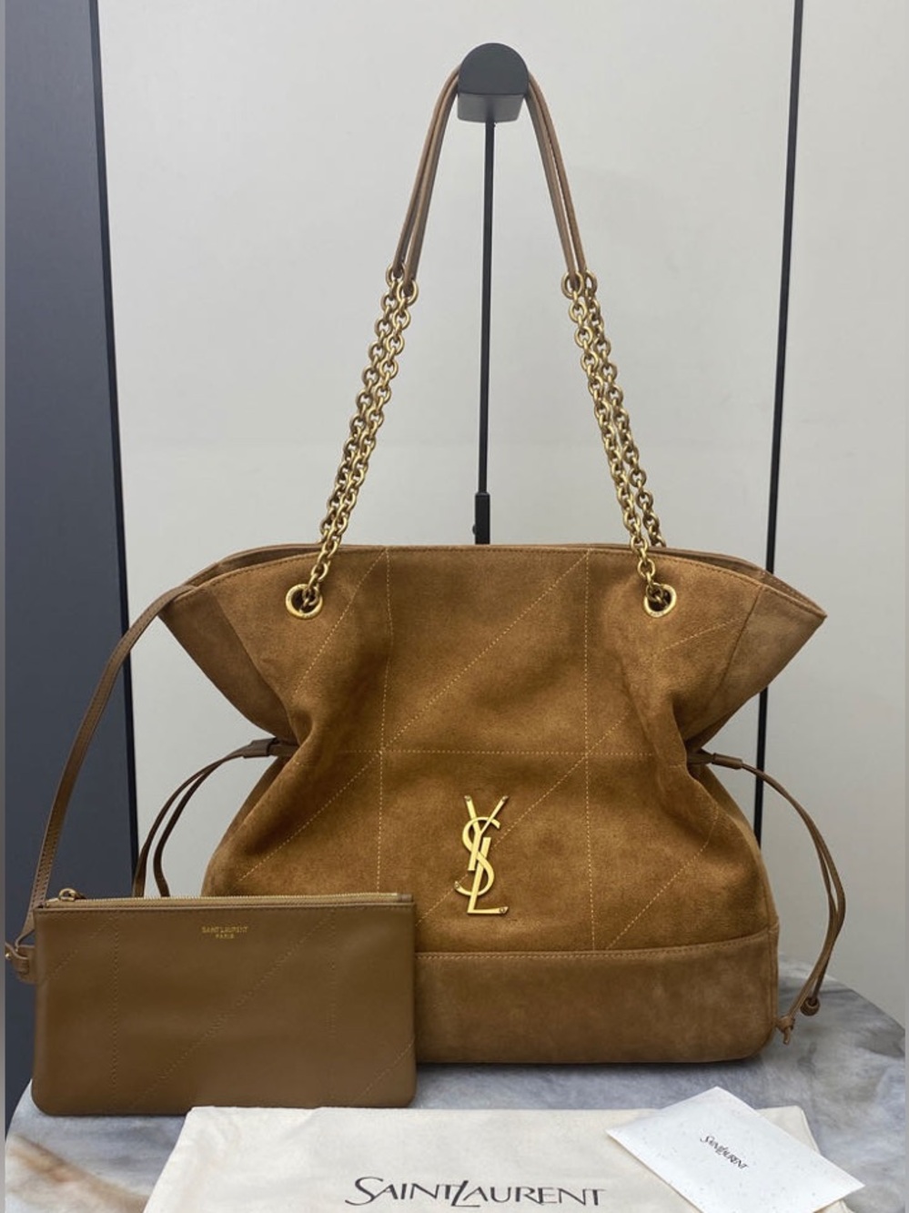 Yves Saint Laurent Brown Suede & Leather Tote with Gold Hardware